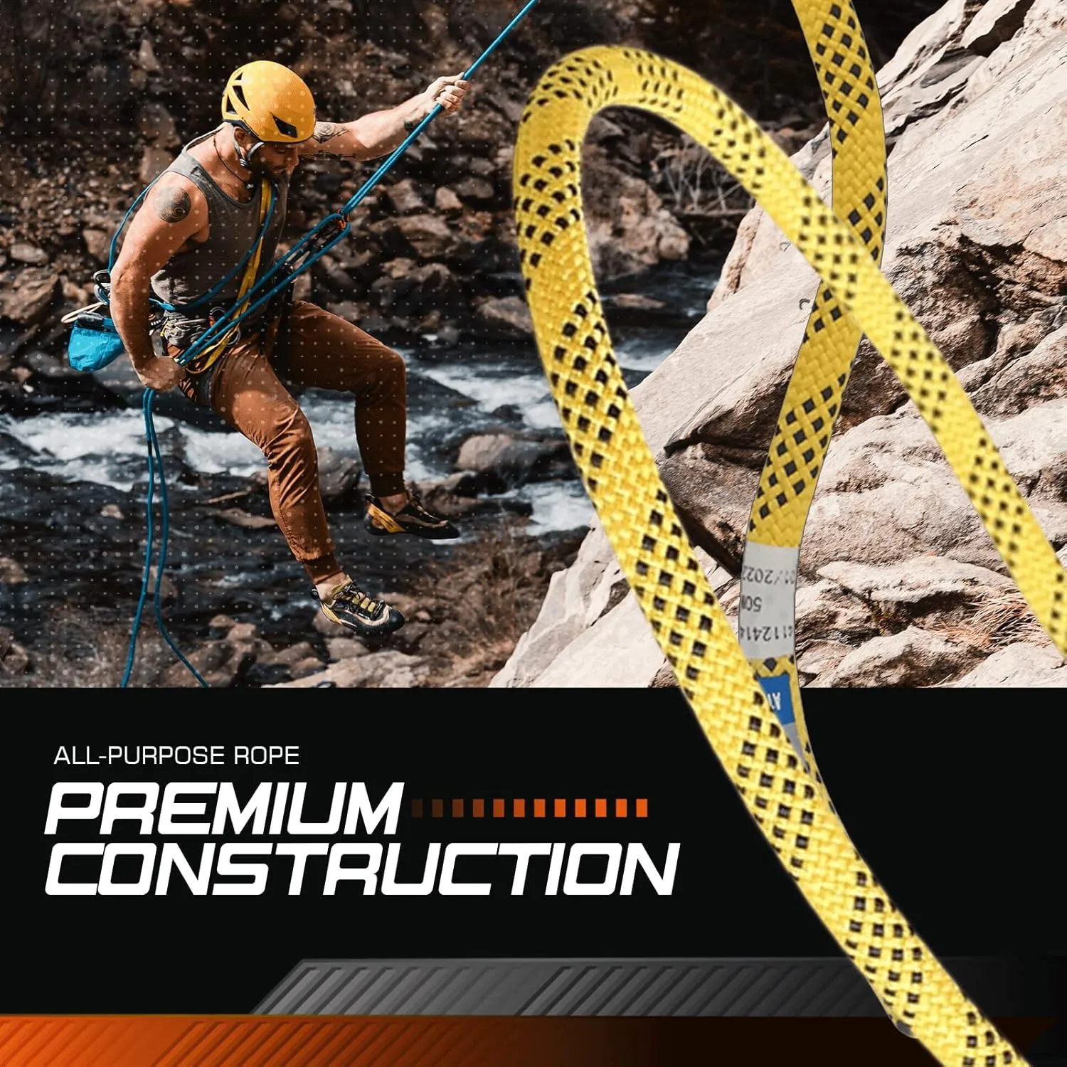 Static Climbing Rope - High Strength Single Climbing Safety Rope Ideal for Rescue Activities Caving Rappelling/Abseiling Hauling and Ascending (11x200,Yellow)