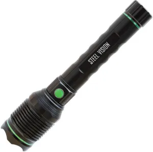 Steel Vision 5000 Lumens Rechargeable Flashlight with Power Bank, 2x2500mAh Battery, Adjustable Focus, 4 Modes (High/Medium/Low/Strobe), 20H Runtime, Micro USB Charging