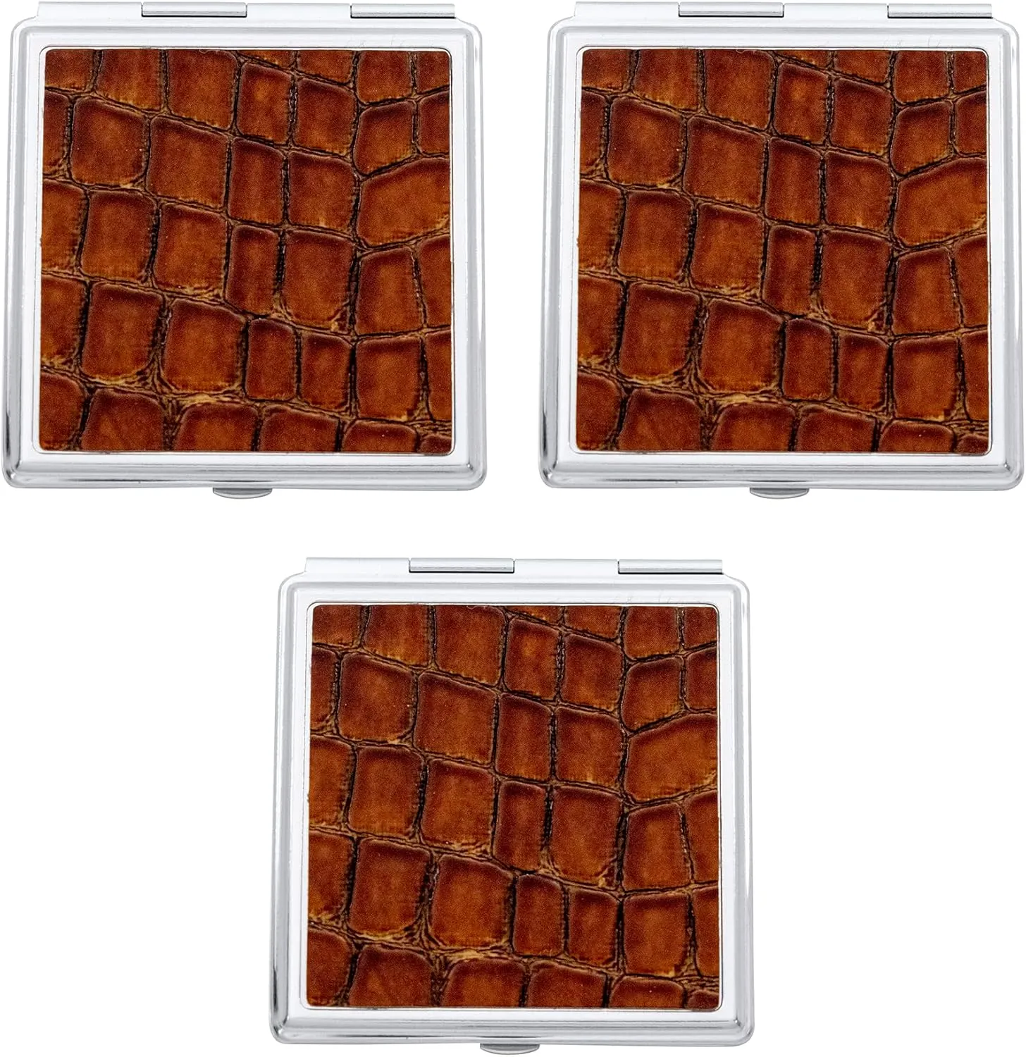 Stephanie Imports Set of 3 Double Sided Magnifying Square Compact Mirrors with Leatherette Insert (Brown)