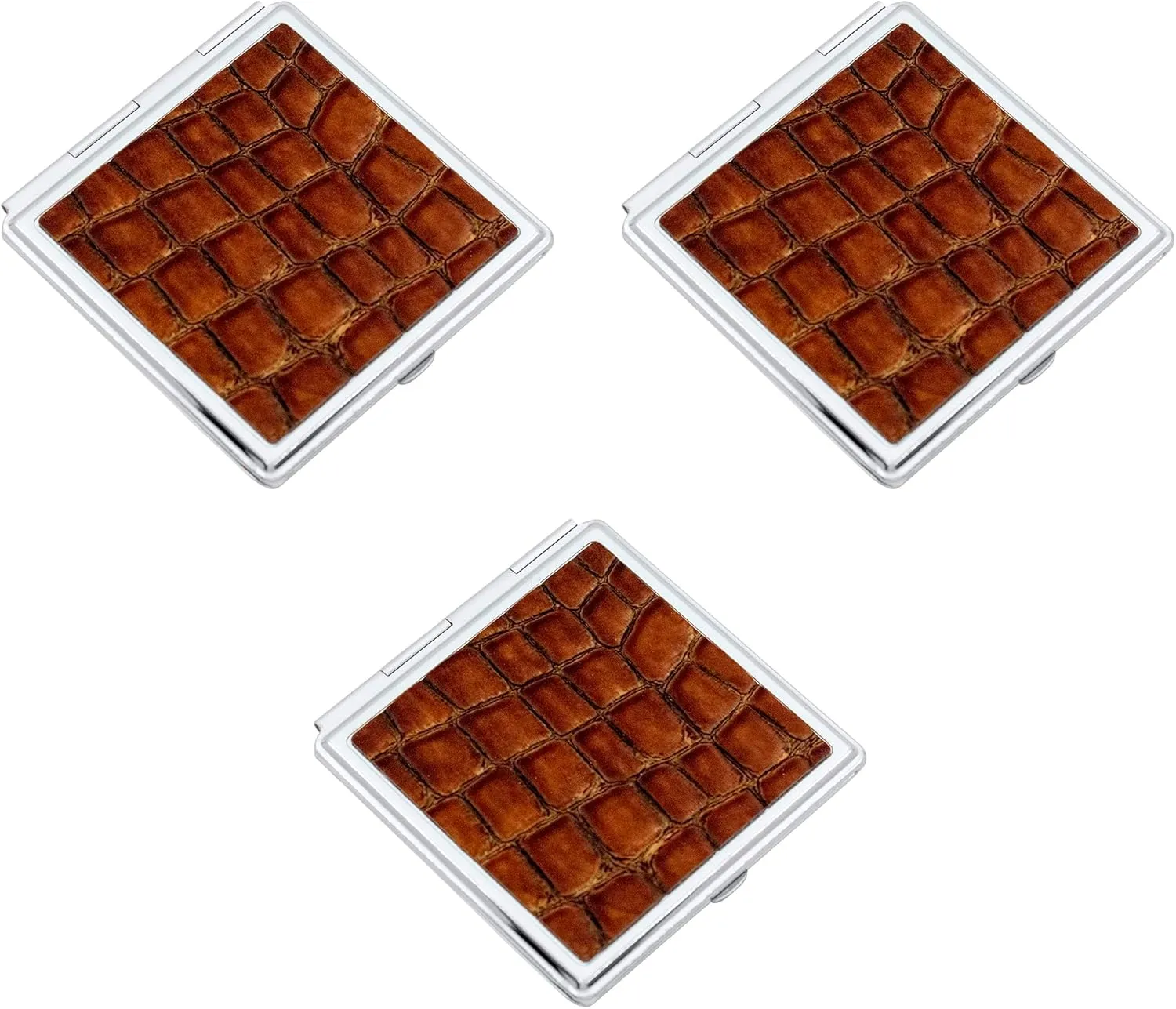 Stephanie Imports Set of 3 Double Sided Magnifying Square Compact Mirrors with Leatherette Insert (Brown)