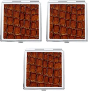 Stephanie Imports Set of 3 Double Sided Magnifying Square Compact Mirrors with Leatherette Insert (Brown)