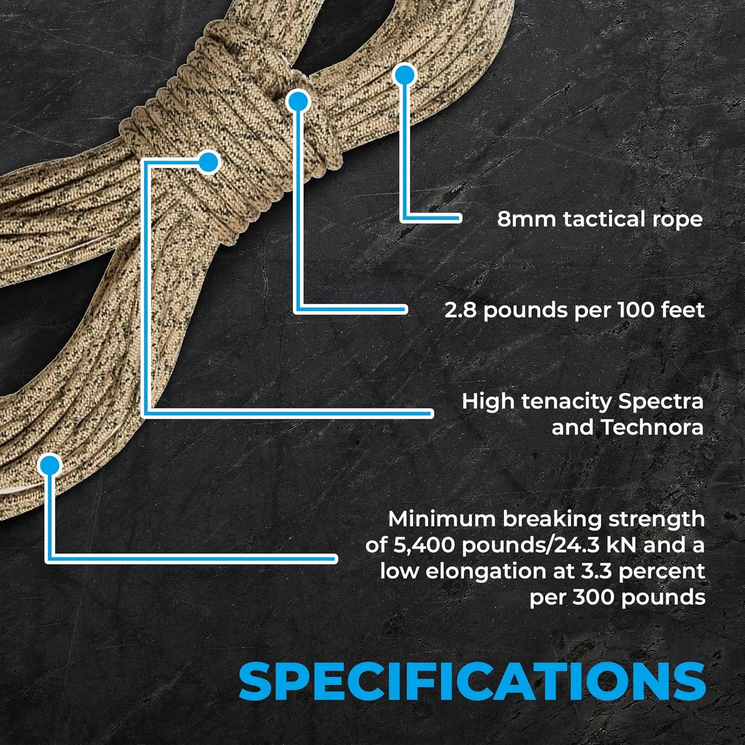 Sterling OpLux Tactical Rope - Made in The USA, Arborist, Rappelling, Rigging, and Rescue Gear