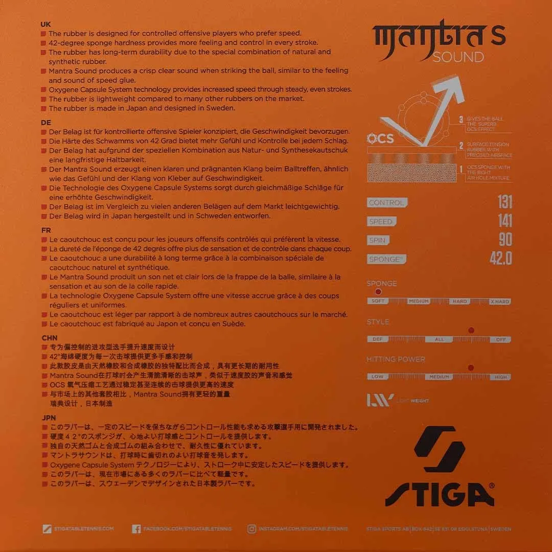 Stiga Mantra Sound Table Tennis Rubber | Medium Hard Professional Table Tennis Sheet for Maximum Speed & Control - Made in Japan