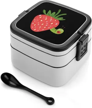 Strawberry Caterpillar Bento Box Adult Double Layer Lunch Bag Lunch Box with Spoon