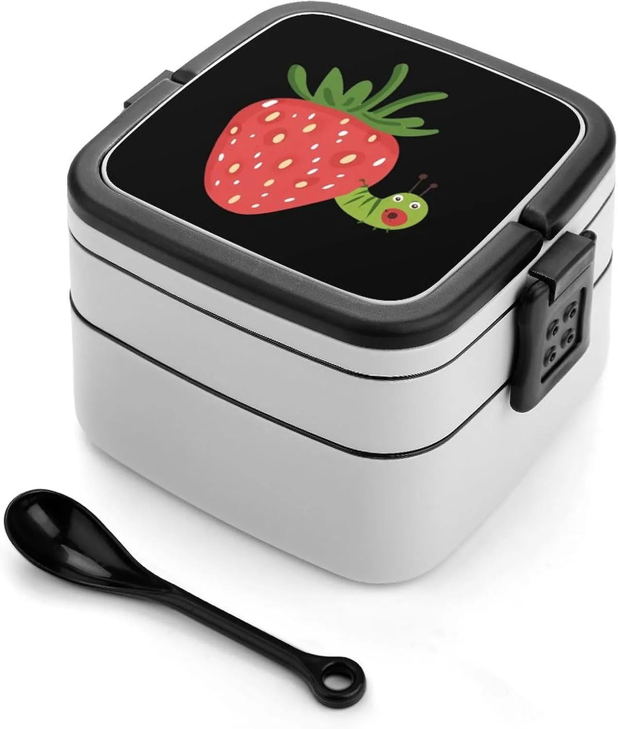 Strawberry Caterpillar Bento Box Adult Double Layer Lunch Bag Lunch Box with Spoon