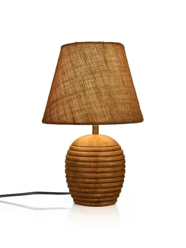 Striped Wooden Brown Lamp With Brown Jute Shade