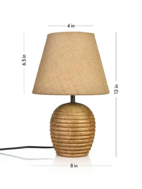 Striped Wooden Brown Lamp With Brown Jute Shade