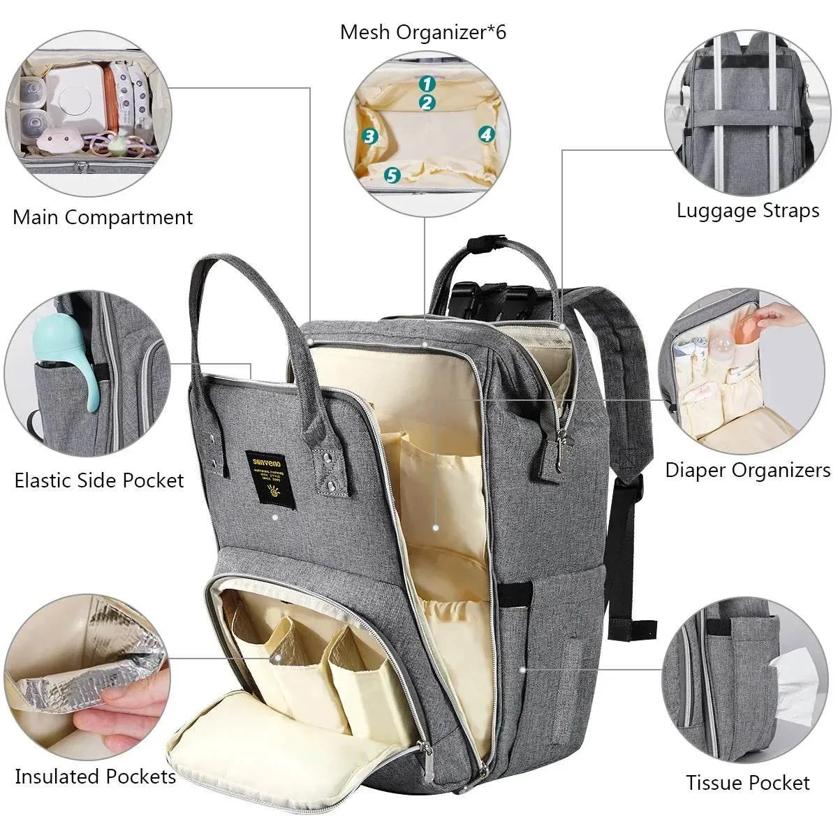 Stylish Baby Diaper Backpack - Large Capacity Modern Design