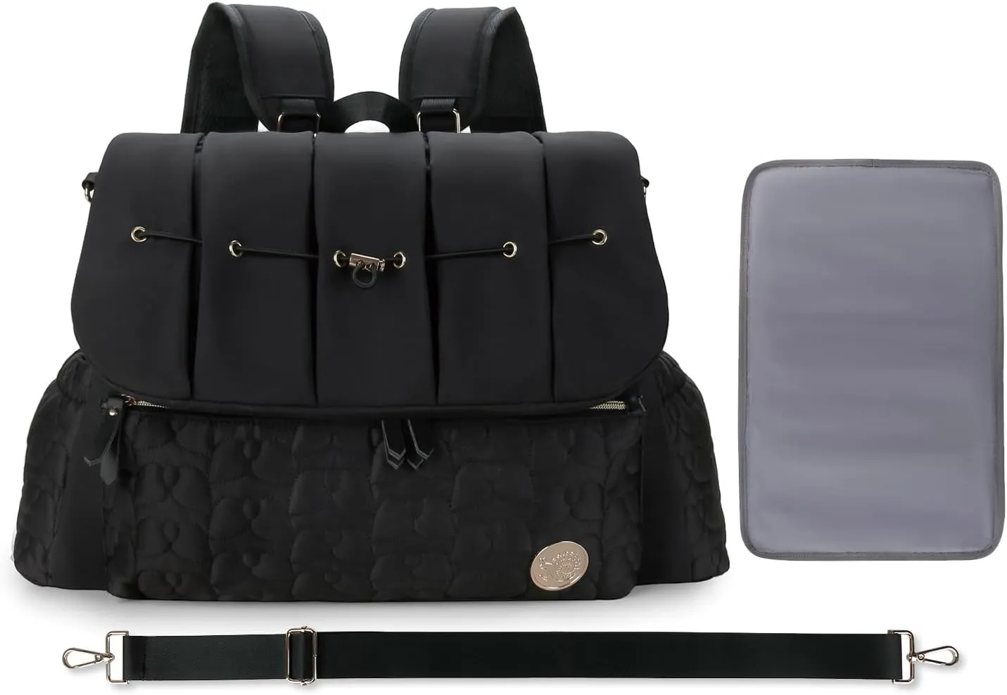 Stylish Waterproof Diaper Bag Backpack Nappy Changing Bag Travel Mummy Bag with Changing Pad & Single Shoulder Strap(Black)