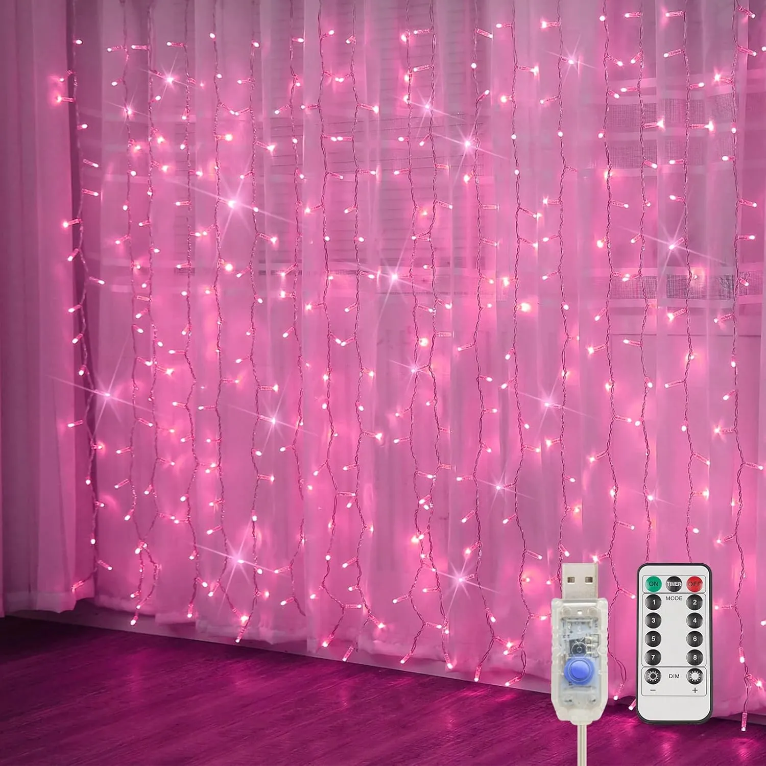 suddus Curtain Lights for Bedroom, 200 Led 6.5ft x 6.5ft Hanging String Lights Outdoor, Fairy Curtain Lights for Backdrop, Window, Wall, Wedding, Party, Garden, Porch, Brithday Decorations Pink