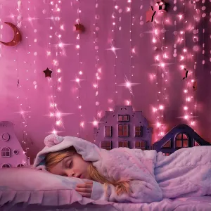suddus Curtain Lights for Bedroom, 200 Led 6.5ft x 6.5ft Hanging String Lights Outdoor, Fairy Curtain Lights for Backdrop, Window, Wall, Wedding, Party, Garden, Porch, Brithday Decorations Pink