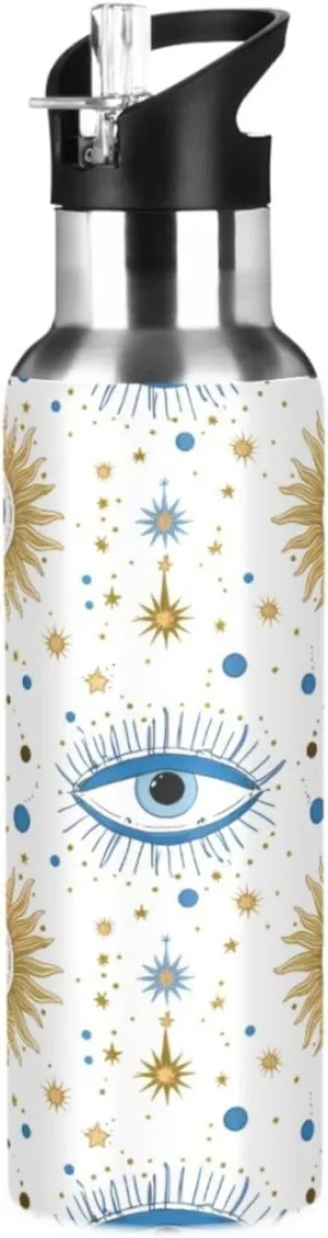 Sun & Eyes Sports Water Bottle with Straw, 22oz BPA Free Stainless Steel Vacuum Insulated Bottle for Gym Fitness Outdoor