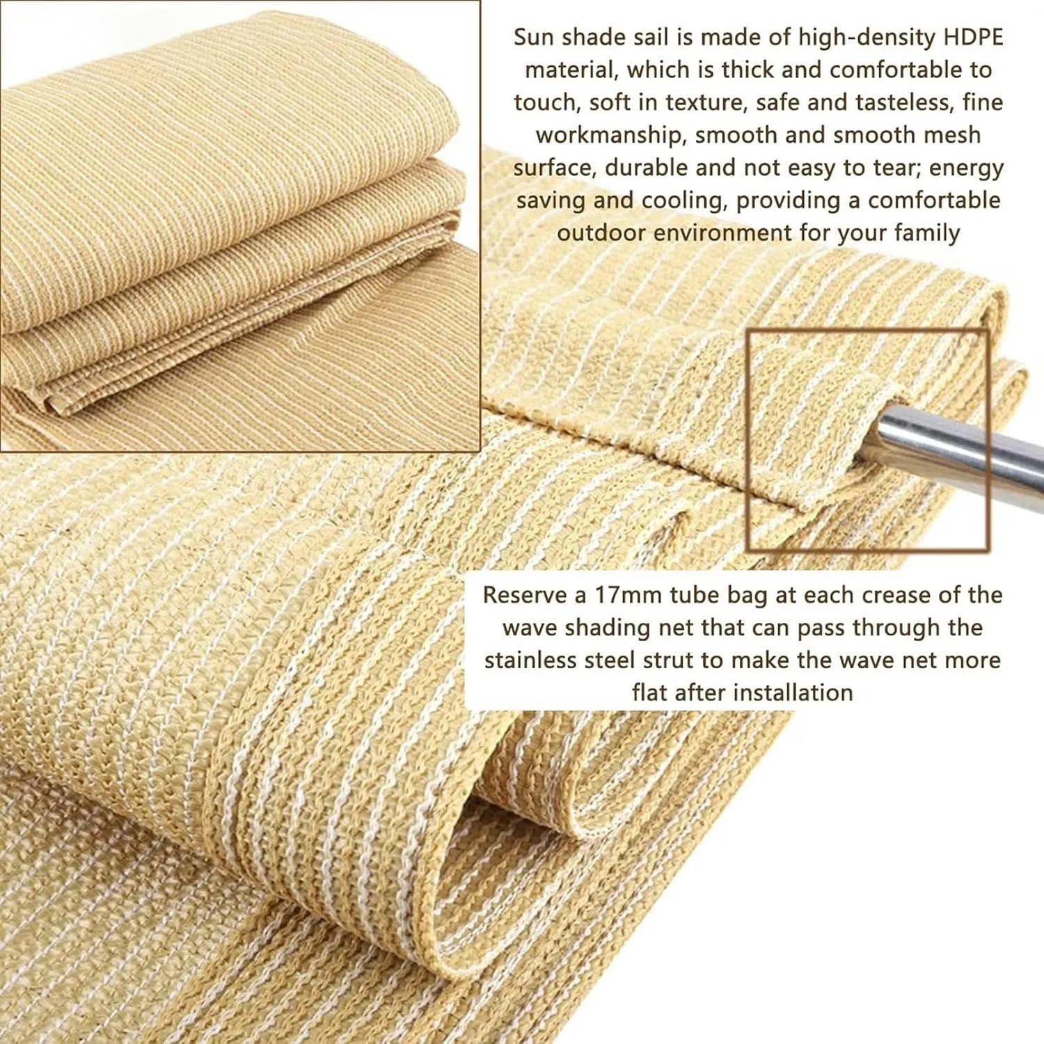 Sun Shade Sail, Retractable Wave Canopy Pergola Cover, 95% Sun Protection Permeable HDPE Shade Net, Outdoor Courtyard Garden Terrace Deck Wave Awning, More Beautiful