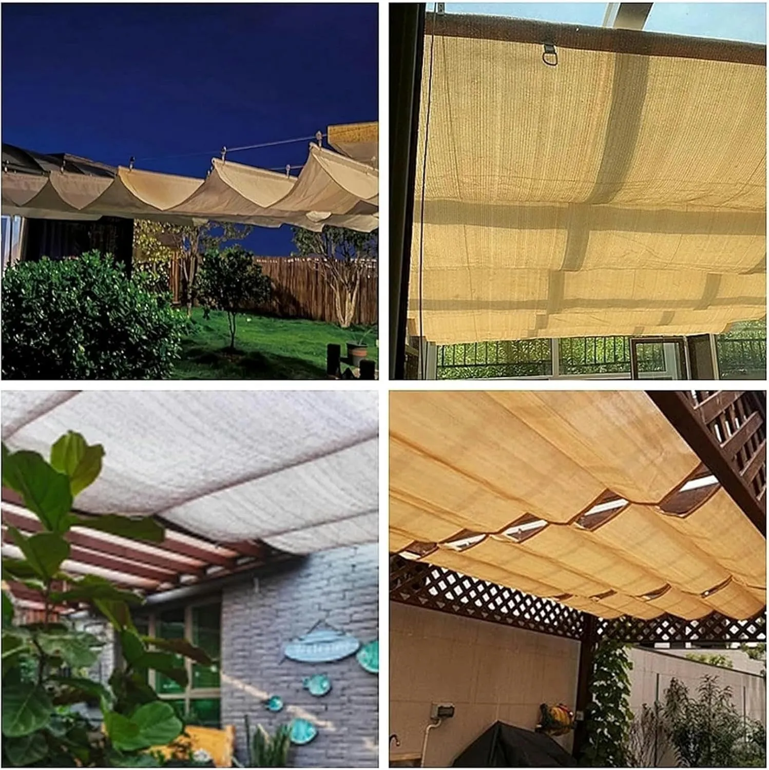 Sun Shade Sail, Retractable Wave Canopy Pergola Cover, 95% Sun Protection Permeable HDPE Shade Net, Outdoor Courtyard Garden Terrace Deck Wave Awning, More Beautiful