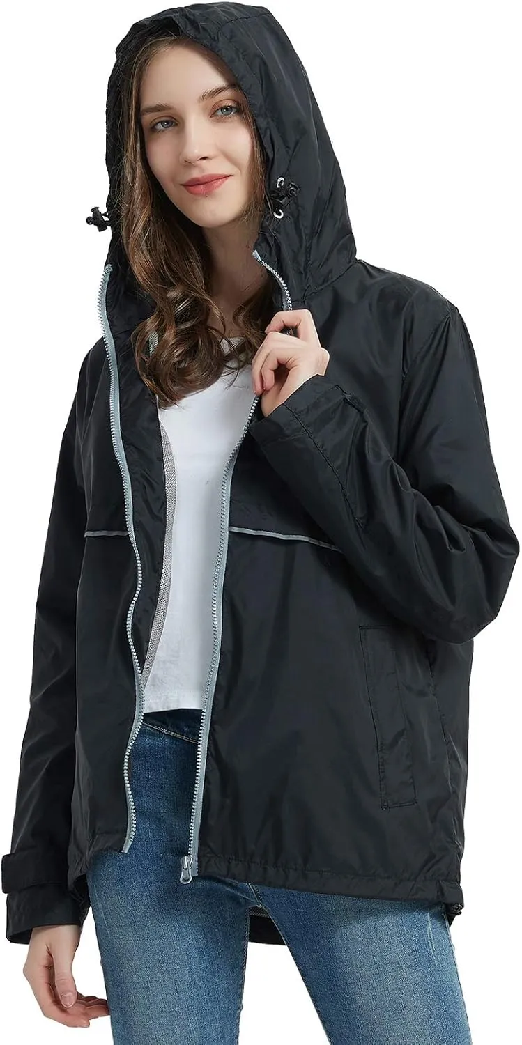 SUNDAY ROSE Women Rain Jacket Lightweight Waterproof Raincoat Hooded Windbreaker