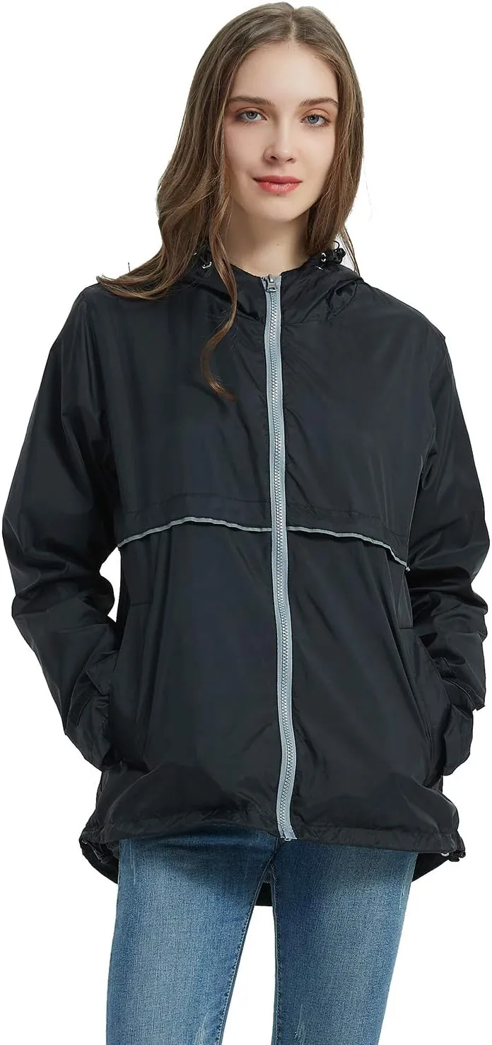 SUNDAY ROSE Women Rain Jacket Lightweight Waterproof Raincoat Hooded Windbreaker