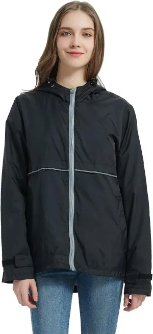 SUNDAY ROSE Women Rain Jacket Lightweight Waterproof Raincoat Hooded Windbreaker