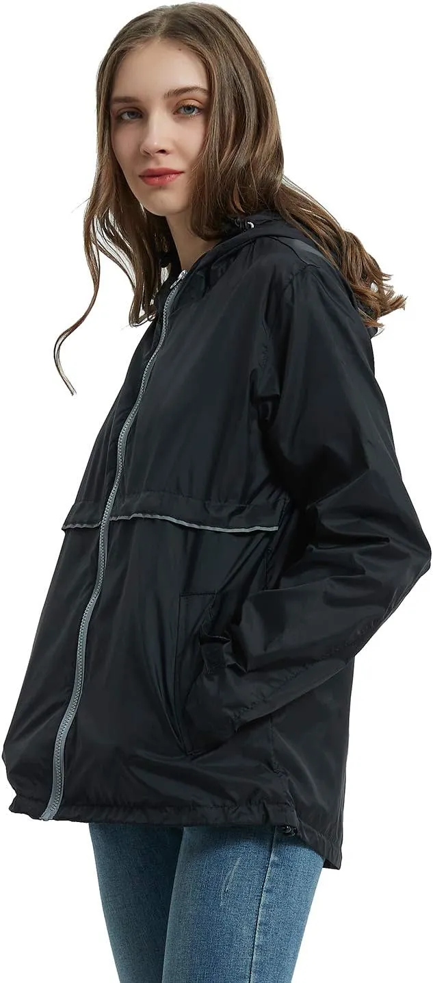 SUNDAY ROSE Women Rain Jacket Lightweight Waterproof Raincoat Hooded Windbreaker