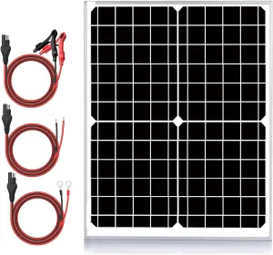 SUNER POWER 24V 20W Solar Battery Trickle Charger Maintainer, Built-in Smart MPPT Charge Controller, Waterproof 20 Watt Solar Panel Kits for 24 Volt Rechargeable Batteries