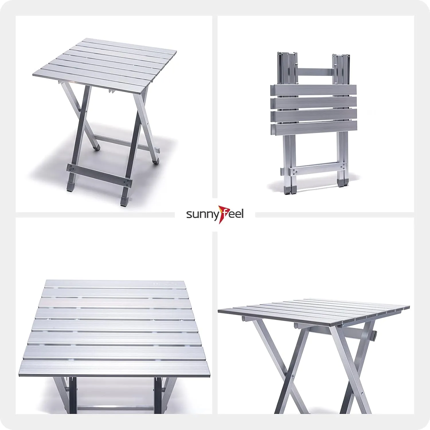 SUNNYFEEL Folding Camping Table - Lightweight Aluminum Portable Picnic Table, 18.5x18.5x24.5 Inch for Cooking, Beach, Hiking, Travel, Fishing, BBQ, Indoor Outdoor Small Foldable Camp Tables
