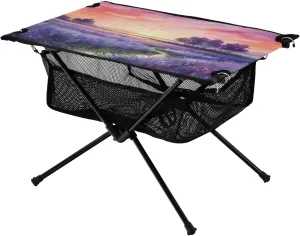 Sunset in Purple Field Portable Folding Camping Table, Compact Lightweight Beach Table with Carrying Bag for Outdoor Picnics, BBQs, Camp