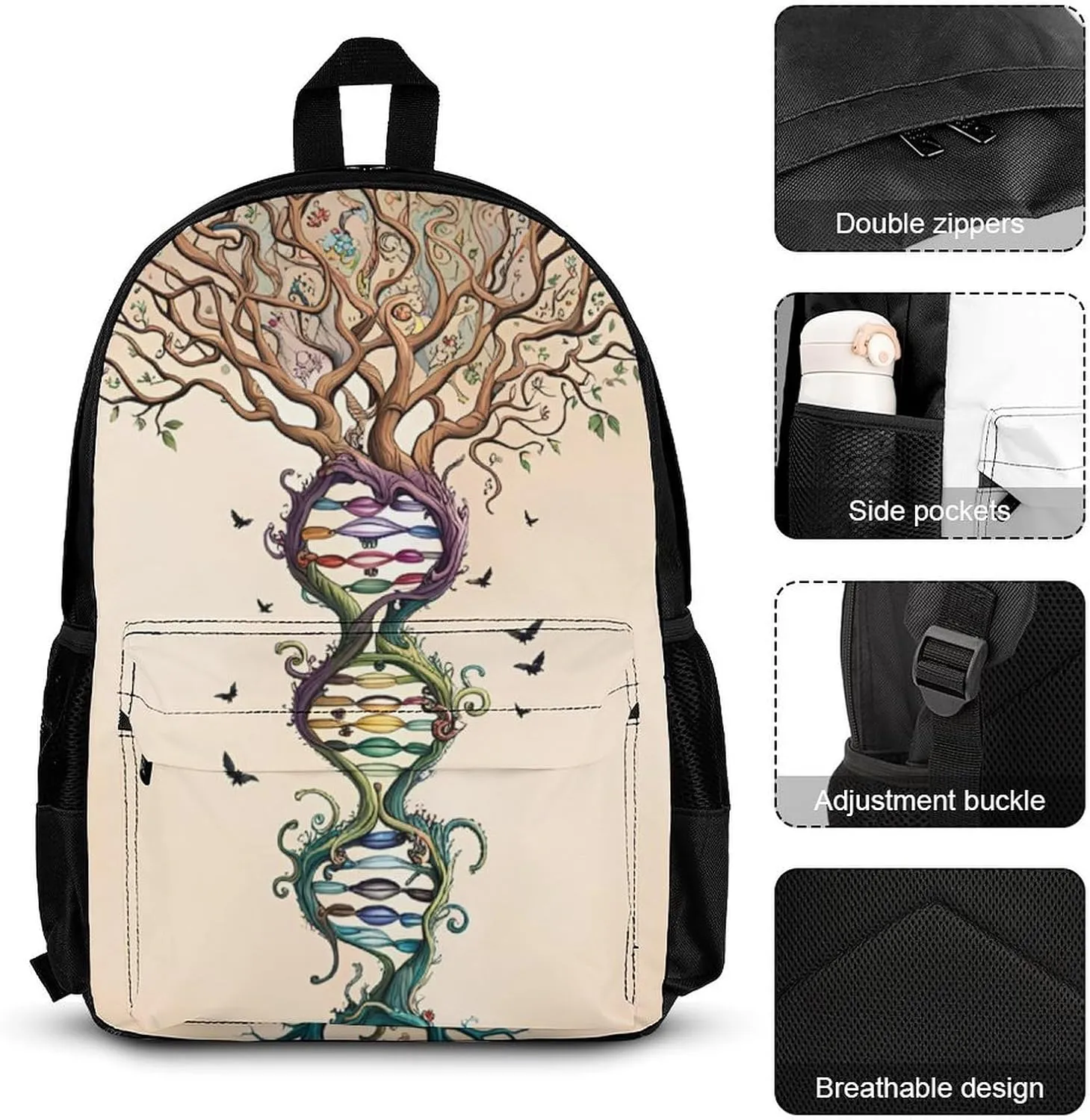 Supdreamc 3 Piece Daypack Dna Tree Of Life Art Travel Hiking Backpack Sets - Large Capacity Bookbag Lunch Bag Pencil Case for College Men and Women