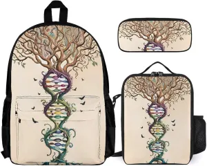 Supdreamc 3 Piece Daypack Dna Tree Of Life Art Travel Hiking Backpack Sets - Large Capacity Bookbag Lunch Bag Pencil Case for College Men and Women