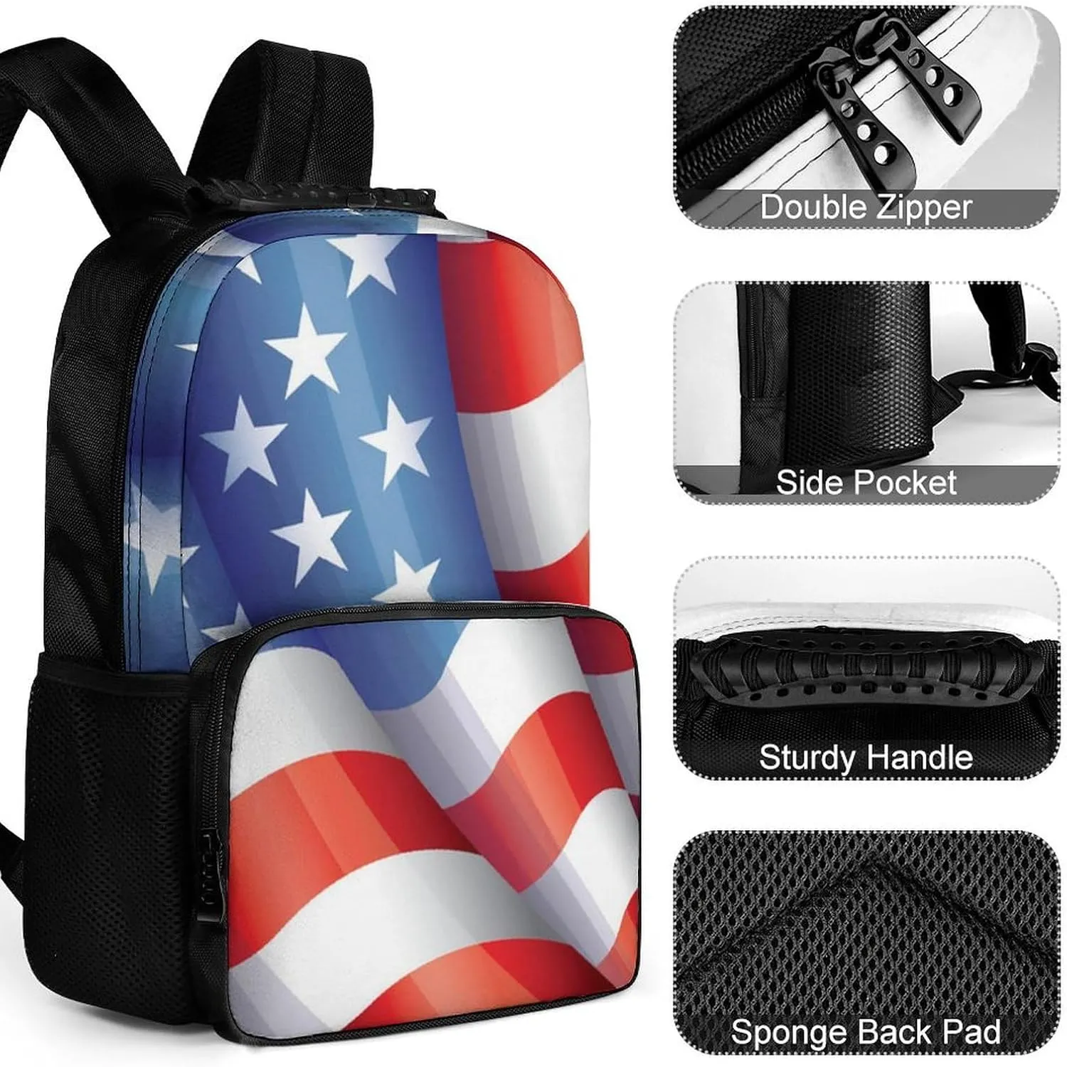 Supdreamc Adults Lightweight Red Blue White American Flag Rucksacks Large Capacity Bookbag With Adjustable Shoulder Straps for Trekking Outdoors Bicycle