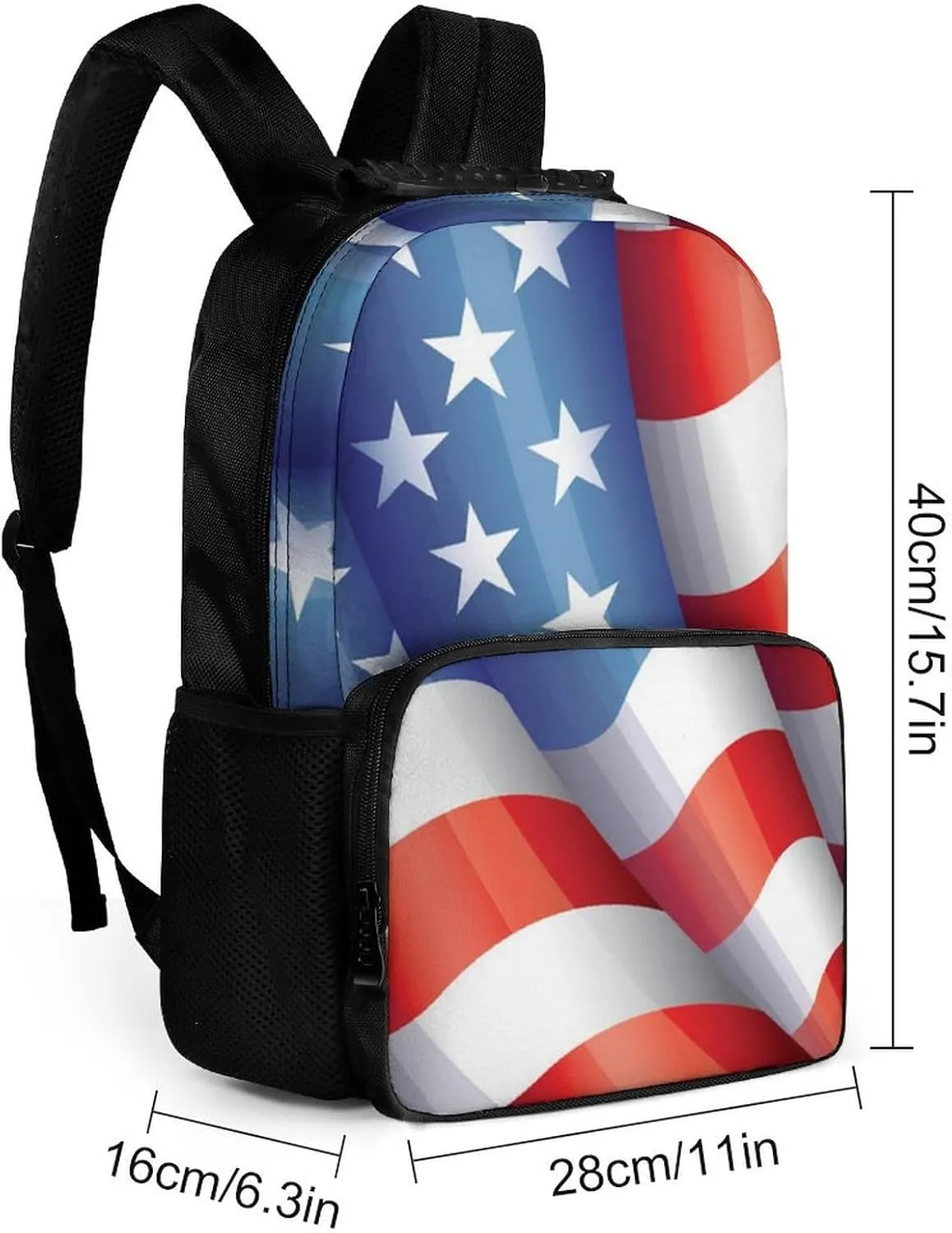 Supdreamc Adults Lightweight Red Blue White American Flag Rucksacks Large Capacity Bookbag With Adjustable Shoulder Straps for Trekking Outdoors Bicycle
