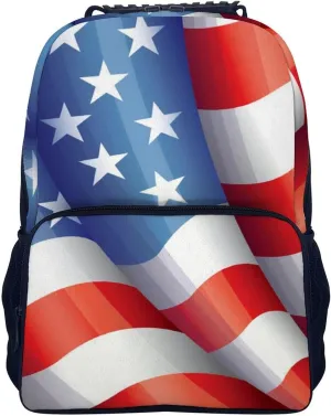 Supdreamc Adults Lightweight Red Blue White American Flag Rucksacks Large Capacity Bookbag With Adjustable Shoulder Straps for Trekking Outdoors Bicycle