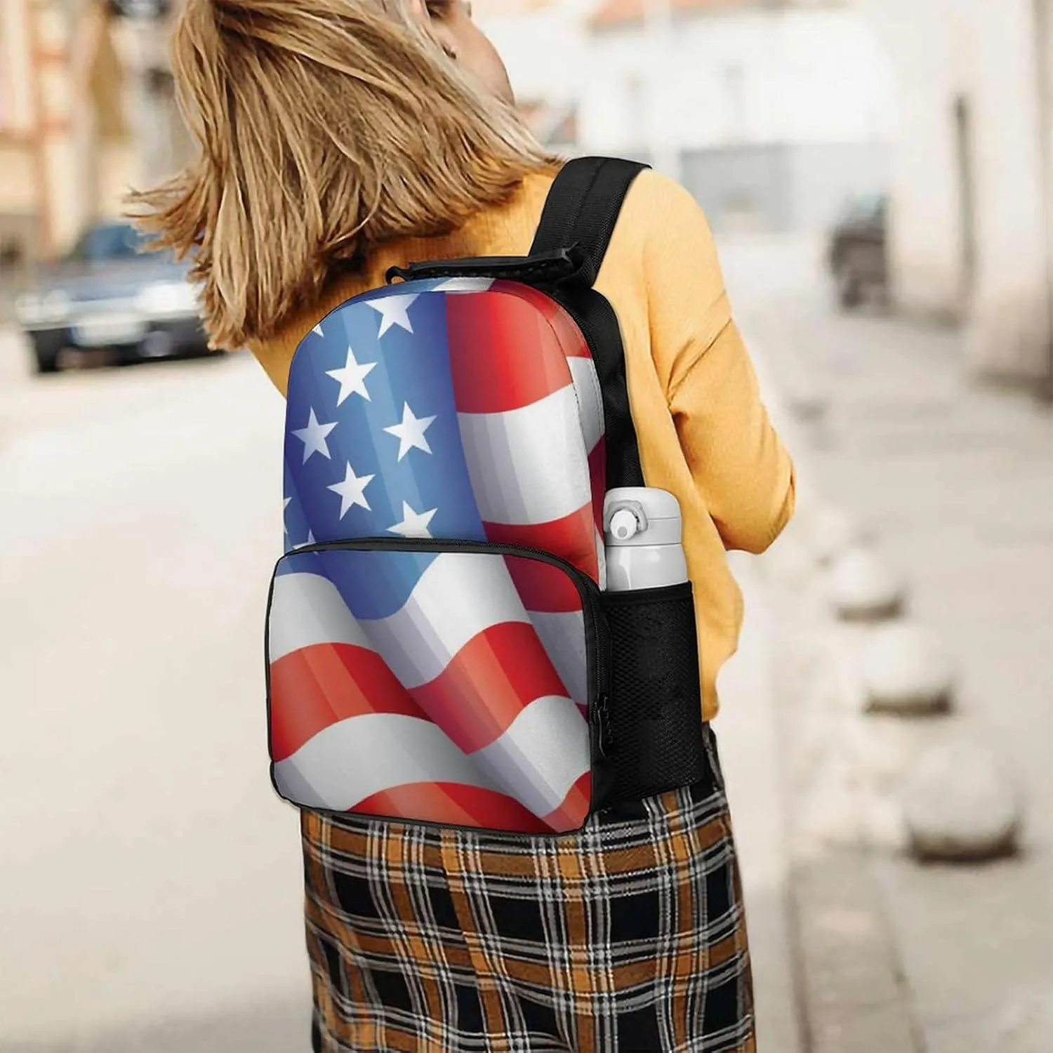 Supdreamc Adults Lightweight Red Blue White American Flag Rucksacks Large Capacity Bookbag With Adjustable Shoulder Straps for Trekking Outdoors Bicycle