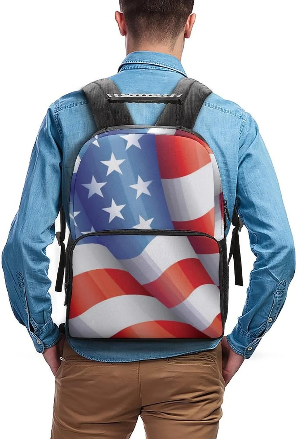 Supdreamc Adults Lightweight Red Blue White American Flag Rucksacks Large Capacity Bookbag With Adjustable Shoulder Straps for Trekking Outdoors Bicycle