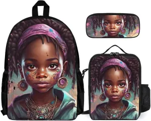 Supdreamc Big Capacity Backpack, Afro Women African American Black Woman Art Bookbag, 3 Piece College Daypack, Camping Outdoor Backpack, Business Computer Bag   Lunch Bag   Pencil Bag