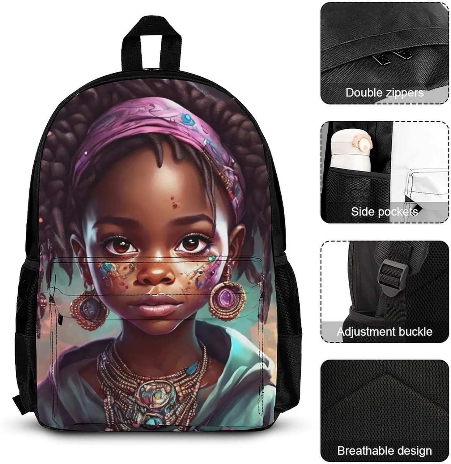Supdreamc Big Capacity Backpack, Afro Women African American Black Woman Art Bookbag, 3 Piece College Daypack, Camping Outdoor Backpack, Business Computer Bag   Lunch Bag   Pencil Bag