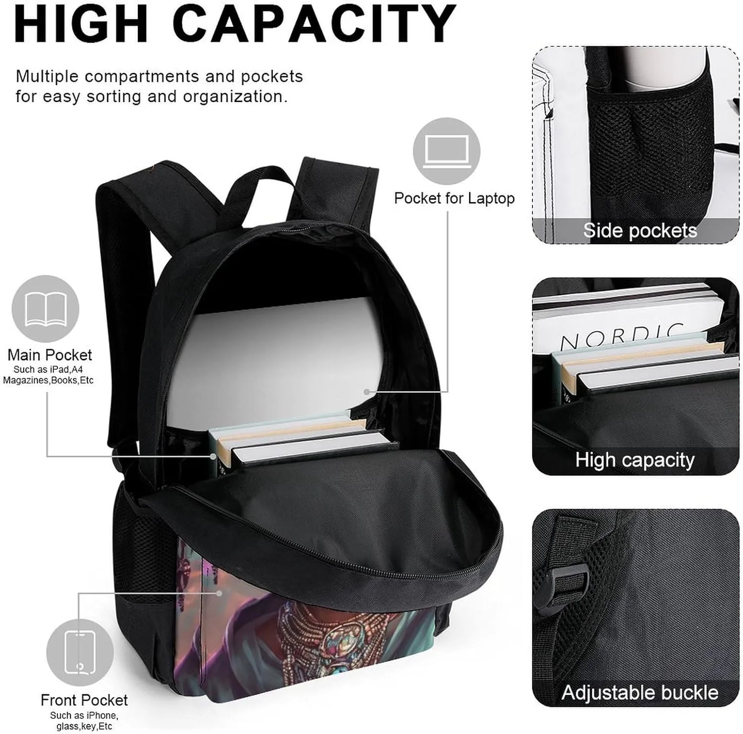 Supdreamc Big Capacity Backpack, Afro Women African American Black Woman Art Bookbag, 3 Piece College Daypack, Camping Outdoor Backpack, Business Computer Bag   Lunch Bag   Pencil Bag
