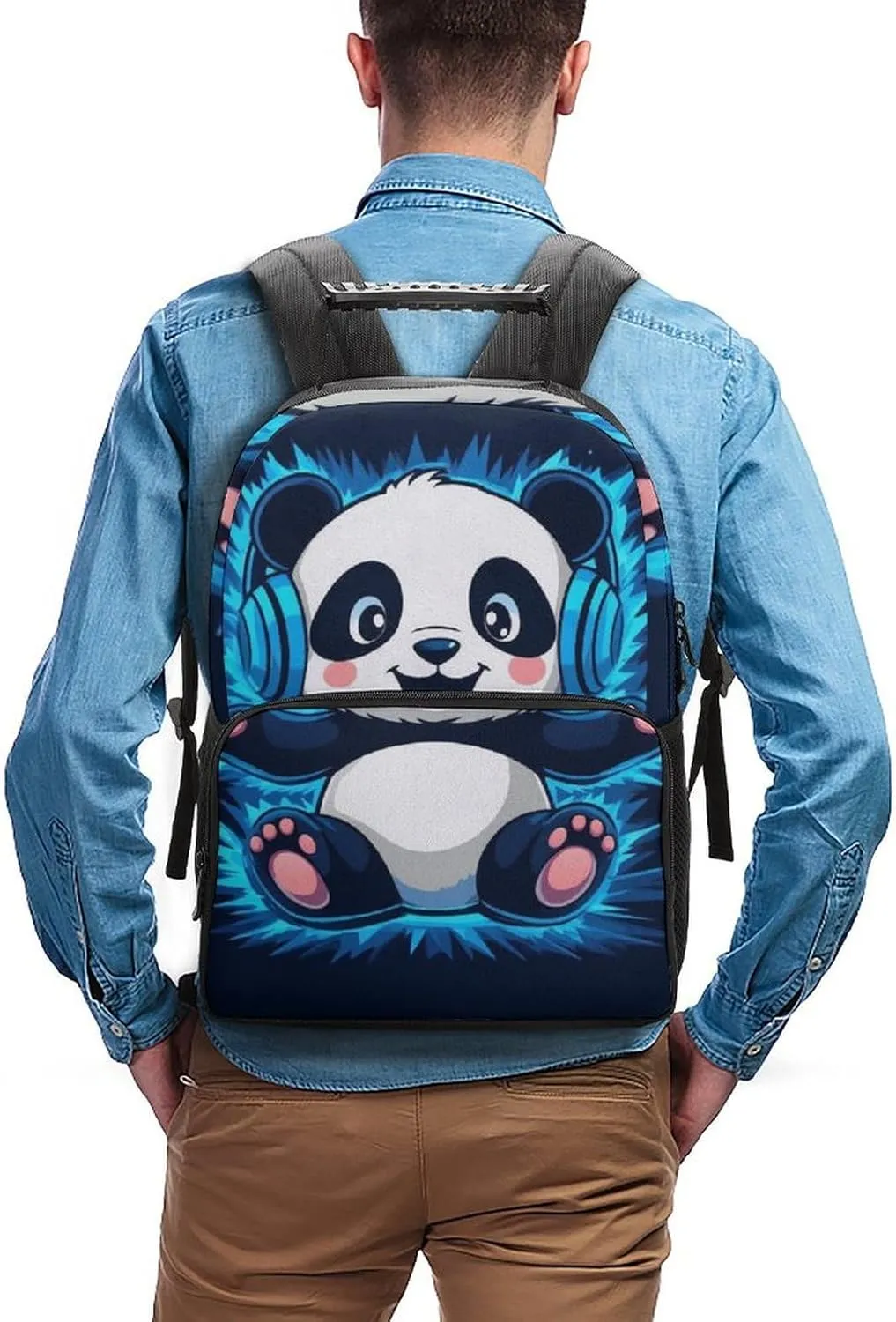 Supdreamc Lightweight Daypack Backpack for Sports Travel Running - Large Capacity Multipurpose Anti-Theft Bookbag, Black And White Panda Animal Headphones Music Cute Panda Laptop Backpack Daypack