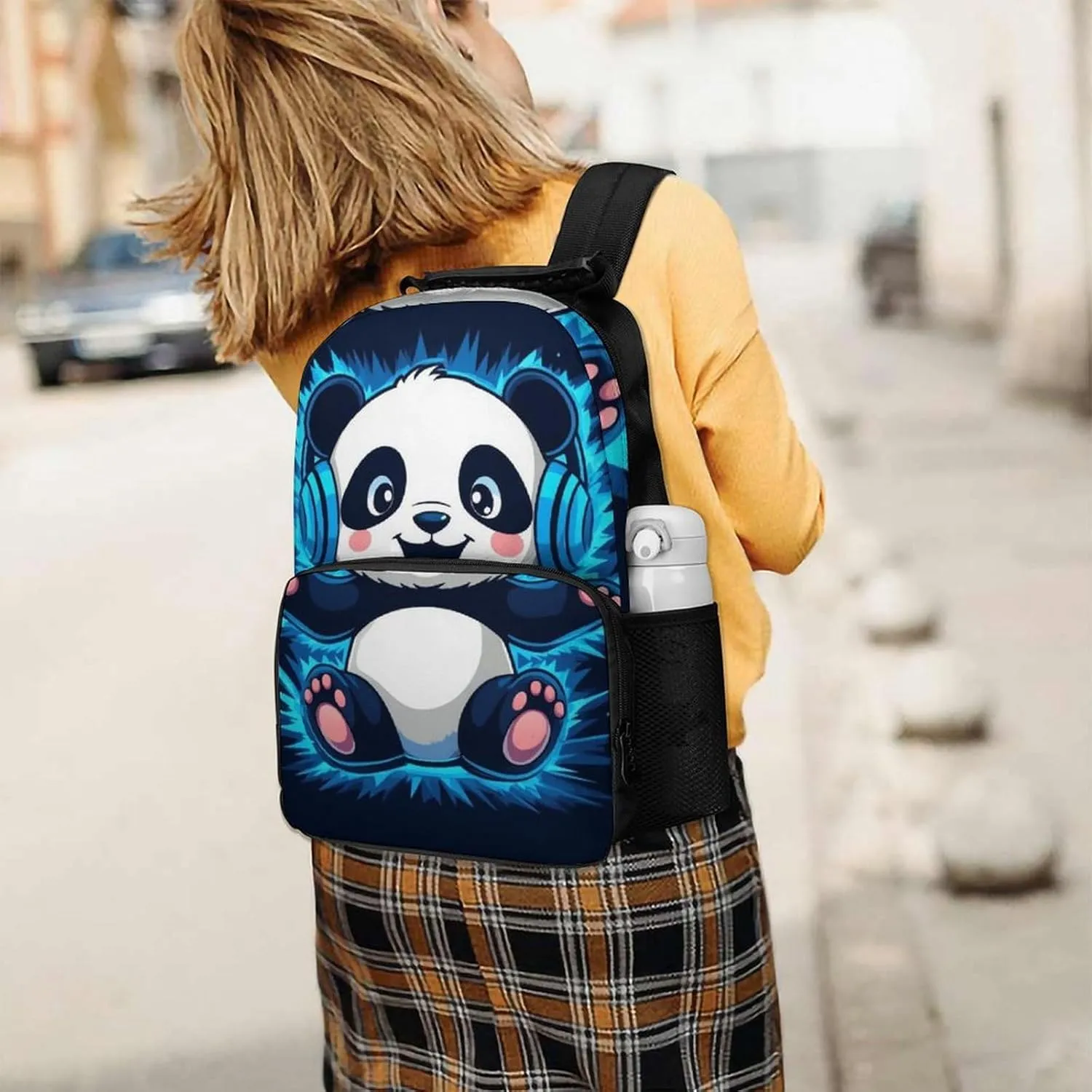 Supdreamc Lightweight Daypack Backpack for Sports Travel Running - Large Capacity Multipurpose Anti-Theft Bookbag, Black And White Panda Animal Headphones Music Cute Panda Laptop Backpack Daypack