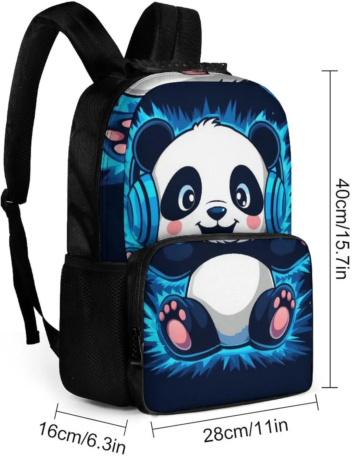 Supdreamc Lightweight Daypack Backpack for Sports Travel Running - Large Capacity Multipurpose Anti-Theft Bookbag, Black And White Panda Animal Headphones Music Cute Panda Laptop Backpack Daypack