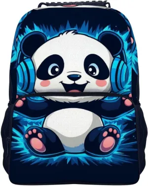 Supdreamc Lightweight Daypack Backpack for Sports Travel Running - Large Capacity Multipurpose Anti-Theft Bookbag, Black And White Panda Animal Headphones Music Cute Panda Laptop Backpack Daypack