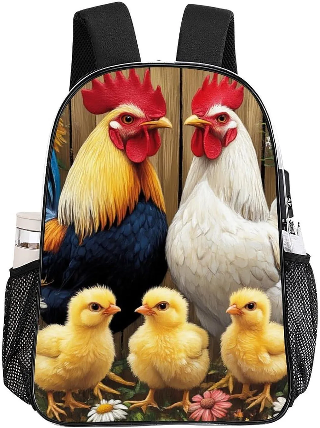 Supdreamc Lightweight Daypack Backpack for Sports Travel Running - Large Capacity Multipurpose Transparent Bookbag, Chicken Rooster Garden Flowers Painting Laptop Backpack Daypack