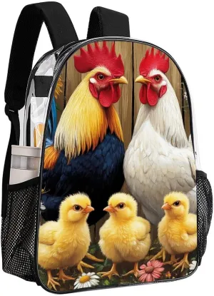 Supdreamc Lightweight Daypack Backpack for Sports Travel Running - Large Capacity Multipurpose Transparent Bookbag, Chicken Rooster Garden Flowers Painting Laptop Backpack Daypack