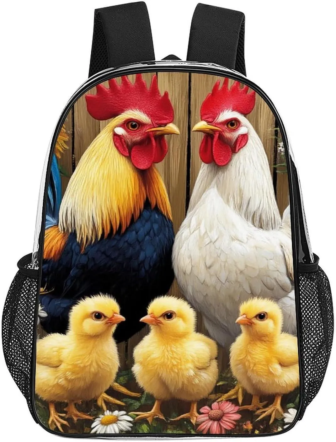 Supdreamc Lightweight Daypack Backpack for Sports Travel Running - Large Capacity Multipurpose Transparent Bookbag, Chicken Rooster Garden Flowers Painting Laptop Backpack Daypack