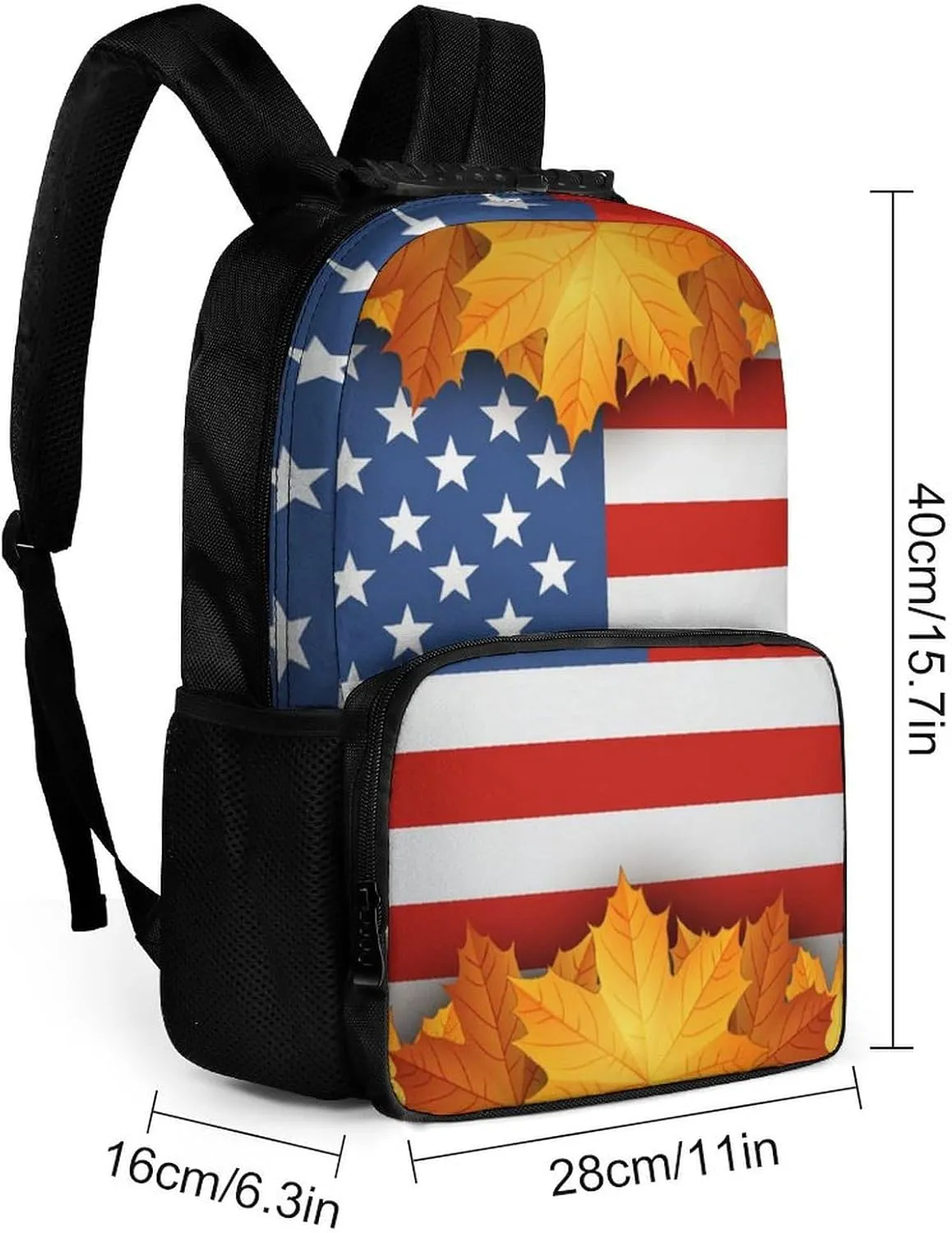 Supdreamc Men Women Lightweight American Flag Autumn Fall Leaves Backpack Large Capacity Bookbag With Smooth Zippers for Gym Business Running