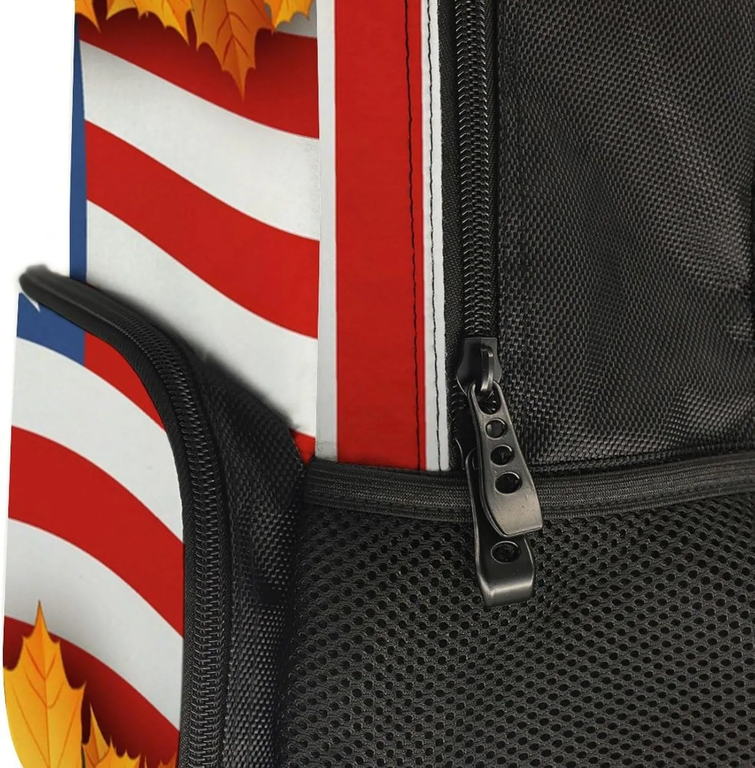 Supdreamc Men Women Lightweight American Flag Autumn Fall Leaves Backpack Large Capacity Bookbag With Smooth Zippers for Gym Business Running