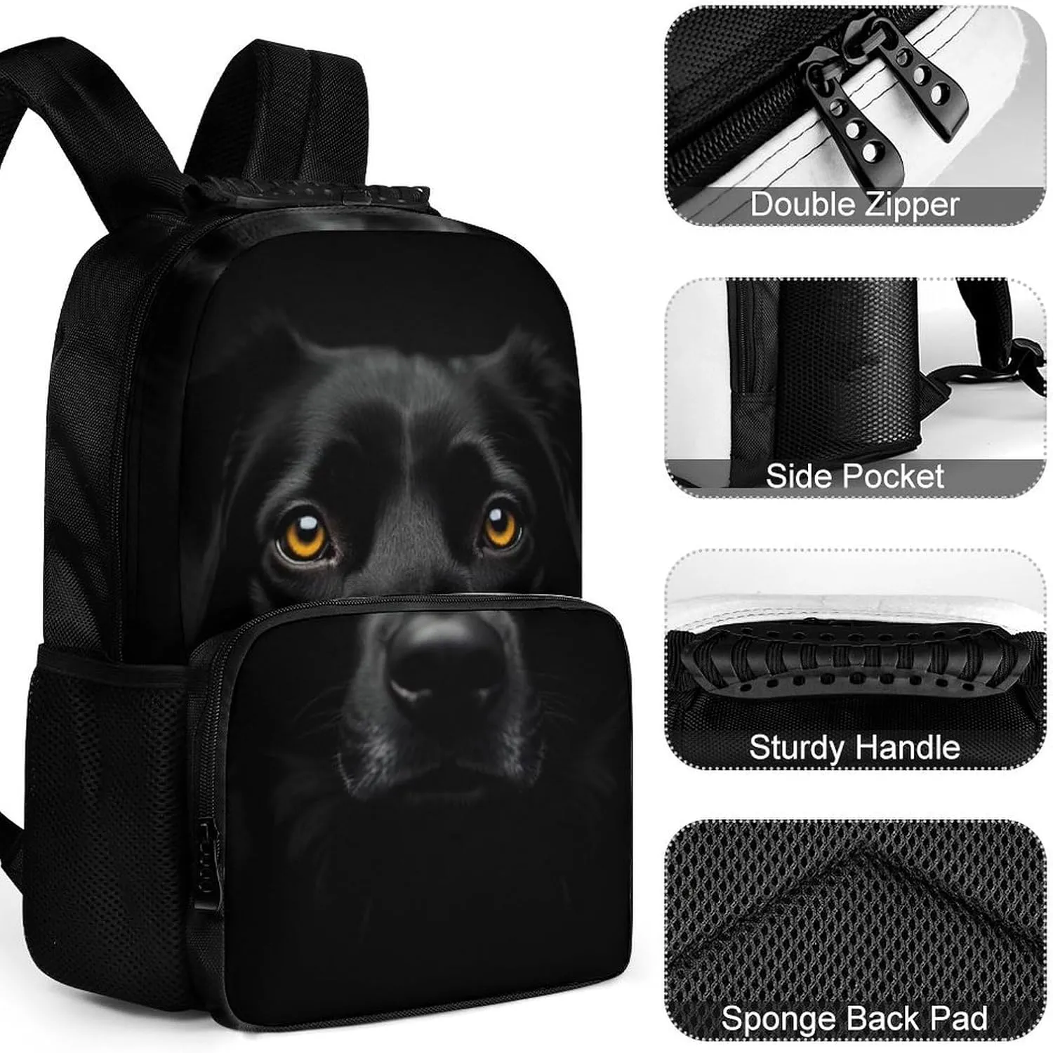Supdreamc Men Women Lightweight Black Labrador Dog Backpack Large Capacity Bookbag With Smooth Zippers for Gym Business Running