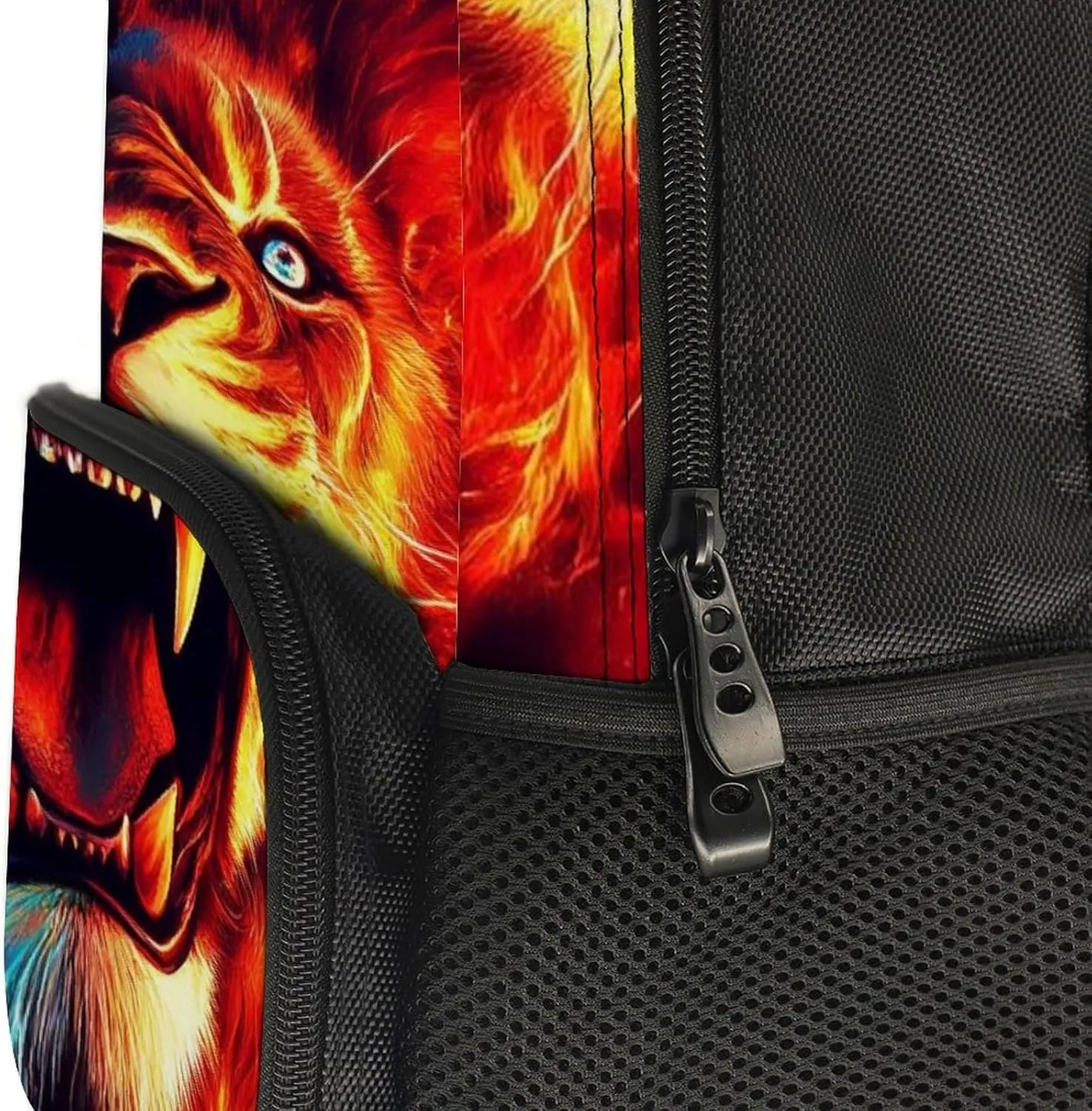 Supdreamc Men Women Lightweight Cool Lion Blue Red Fire Art Backpack Large Capacity Bookbag With Smooth Zippers for Gym Business Running