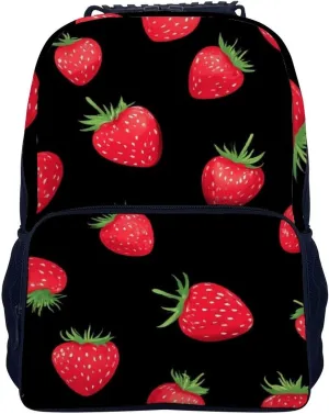 Supdreamc Polyester Daypack Backpack for Trekking Picnic Walking Cycling - Large Capacity Anti-Theft Multipurpose Shoulder Bag, Black Red Strawberry Fruit Art Casual Daypack