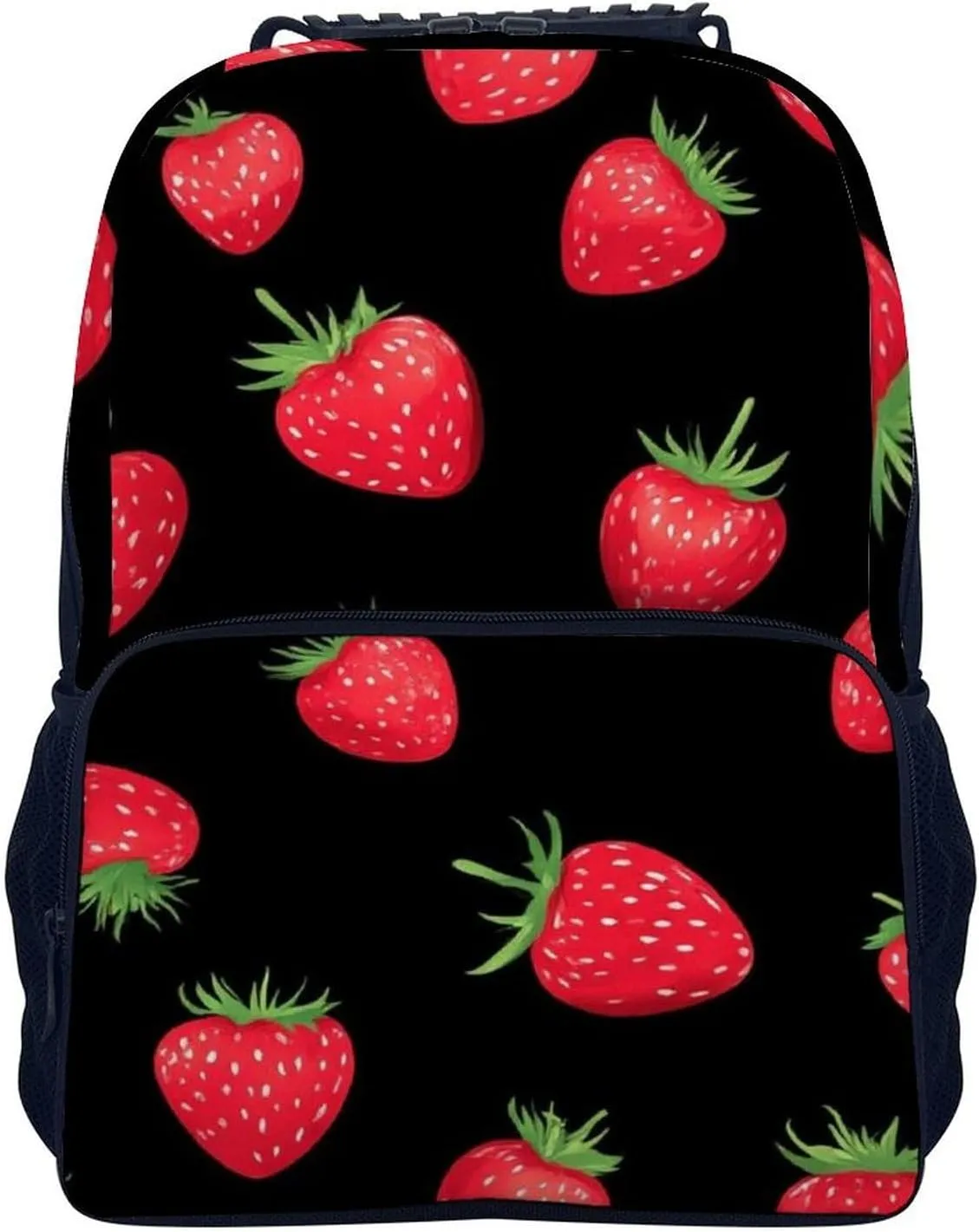 Supdreamc Polyester Daypack Backpack for Trekking Picnic Walking Cycling - Large Capacity Anti-Theft Multipurpose Shoulder Bag, Black Red Strawberry Fruit Art Casual Daypack