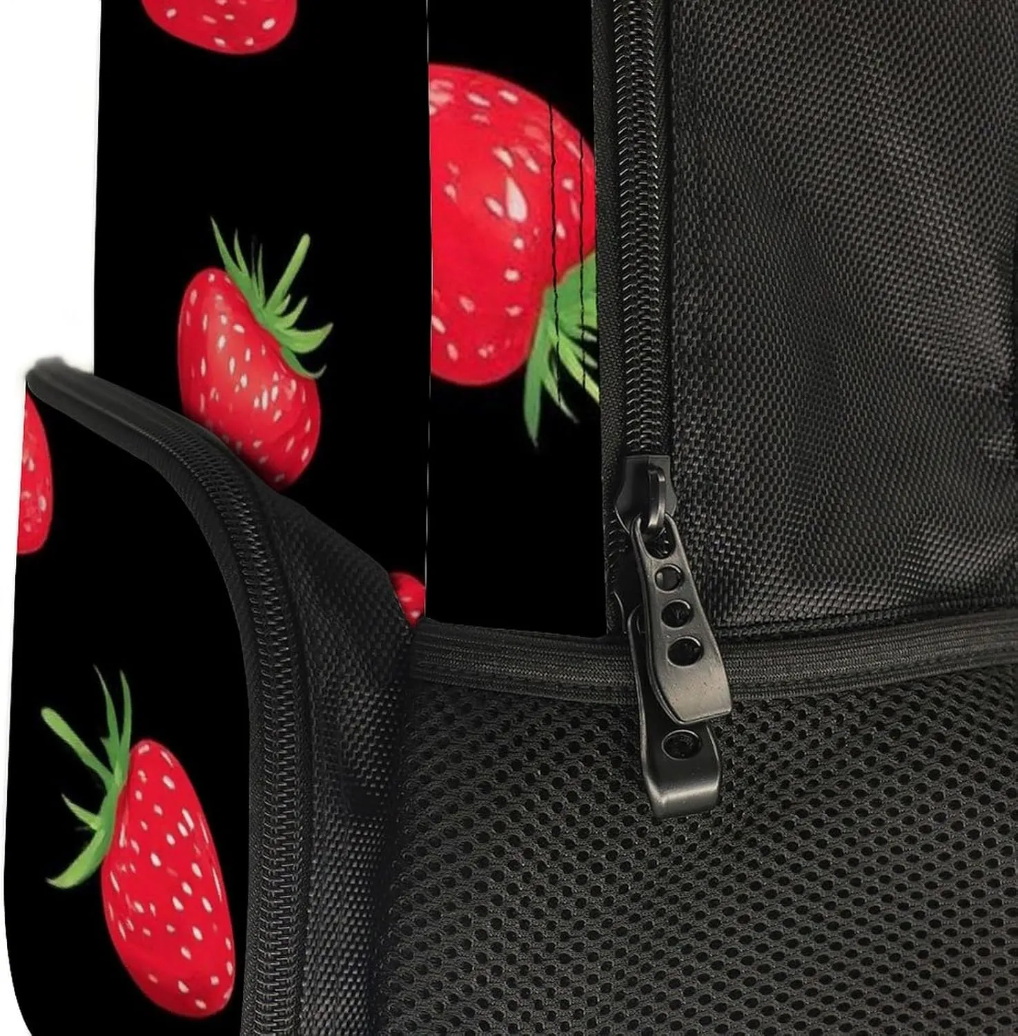 Supdreamc Polyester Daypack Backpack for Trekking Picnic Walking Cycling - Large Capacity Anti-Theft Multipurpose Shoulder Bag, Black Red Strawberry Fruit Art Casual Daypack