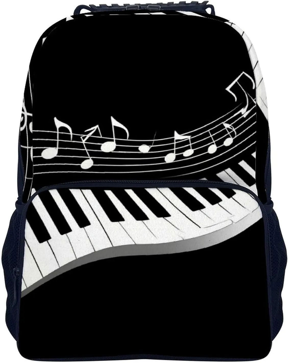 Supdreamc Polyester Daypack Backpack for Trekking Picnic Walking Cycling - Large Capacity Anti-Theft Multipurpose Shoulder Bag, White Piano Keys With Musical Notes Black Casual Daypack